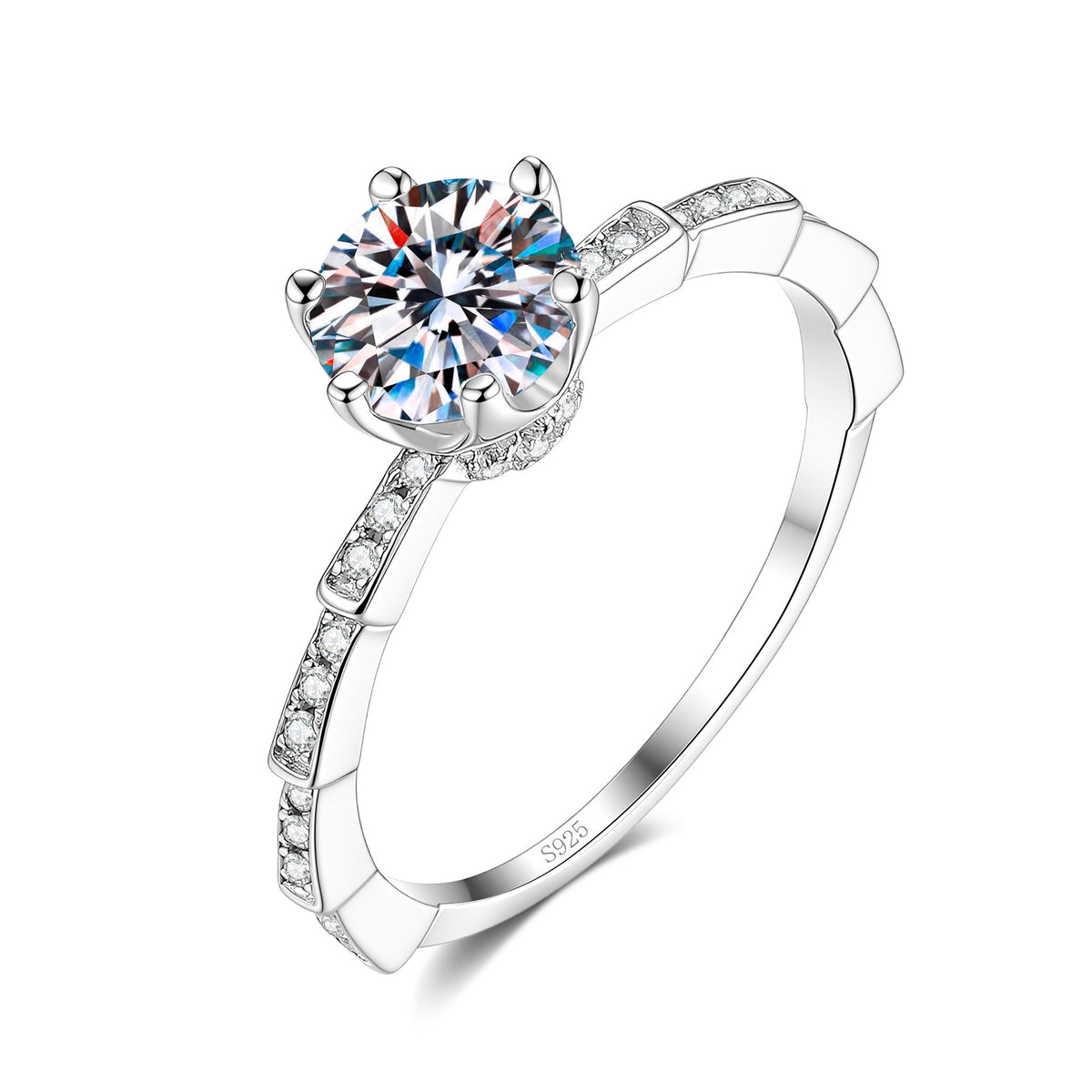 S925 Sterling Silver Snake Ring with Six-Prong Set Colored Moissanite