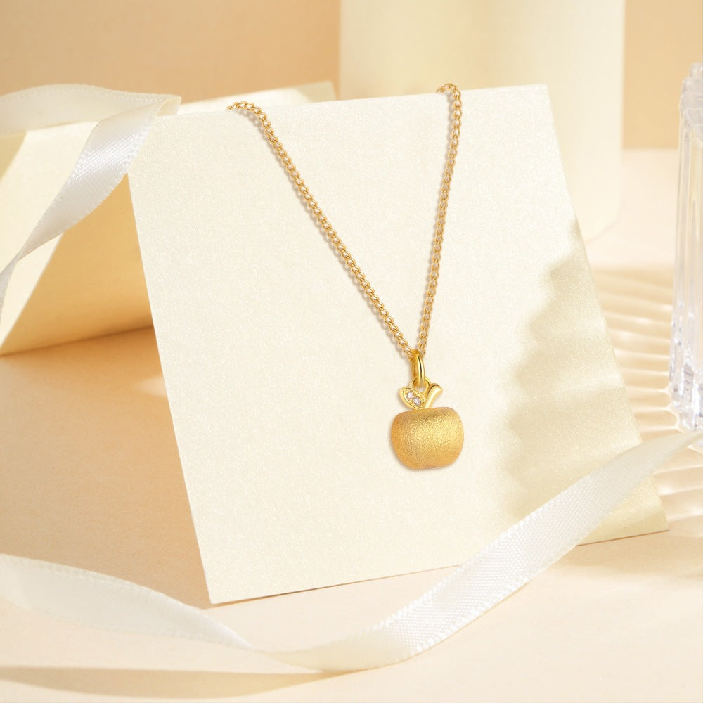 S925 Sterling Silver Matte Gold Apple Pendant Christmas Necklace