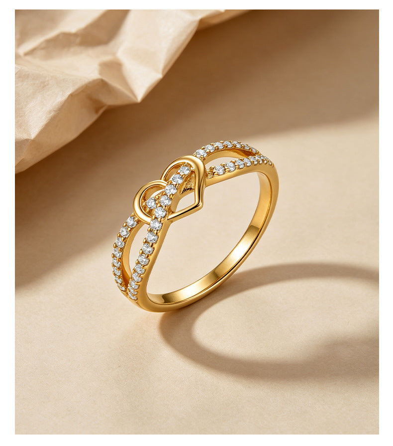 Romantic Heart Split Shank Ring in 925 Sterling Silver, Gold Plated