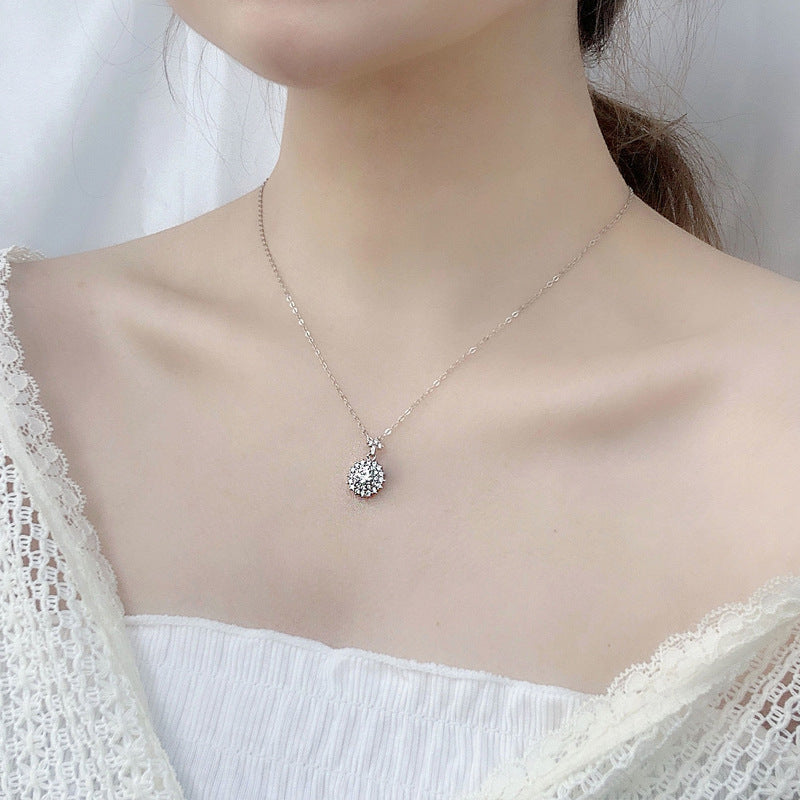 S925 Sterling Silver Moissanite Sun Moon Pendant Necklace