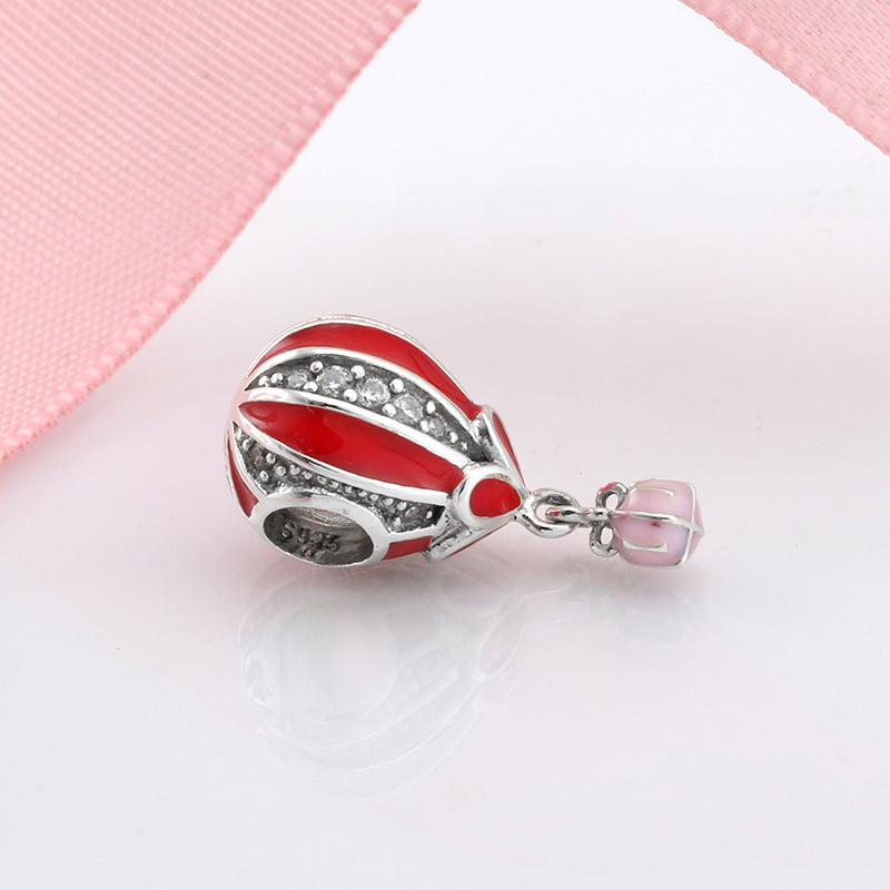 S925 Sterling Silver Red Hot Air Balloon Zircon Pendant