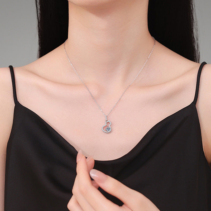 S925 Sterling Silver Moissanite Gourd Pendant Necklace