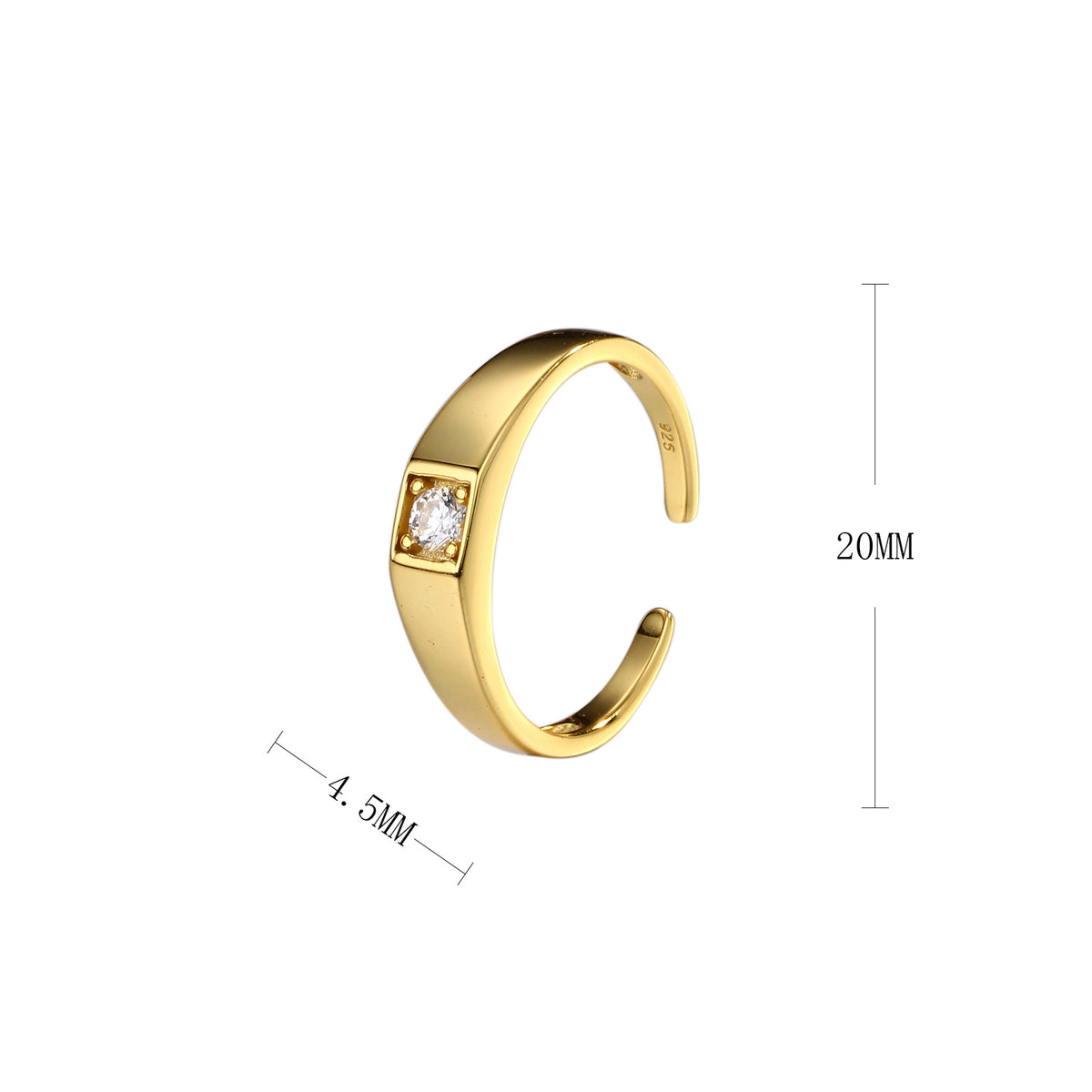 Simple S925 sterling silver ring, single zirconium basic style, adjustable index finger band