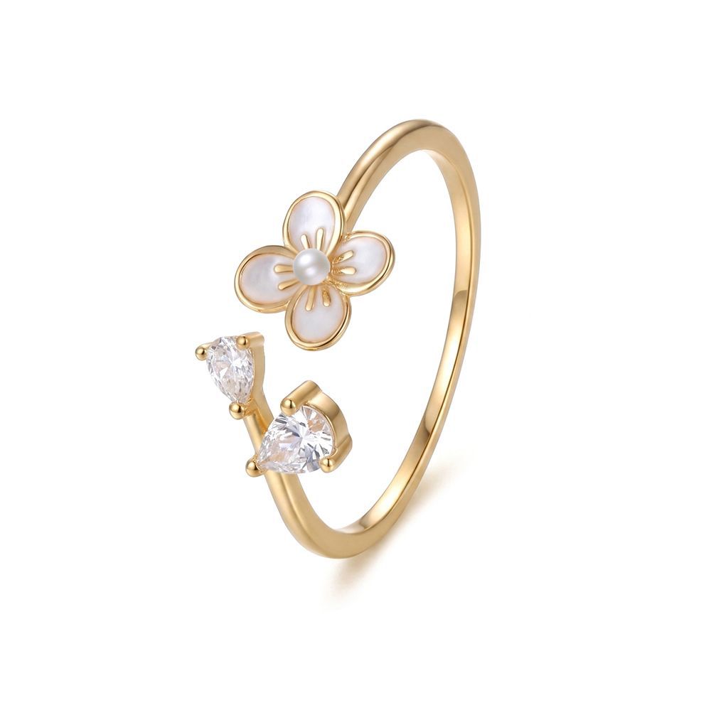 S925 Sterling Silver Open Ring with Flower and Zirconia