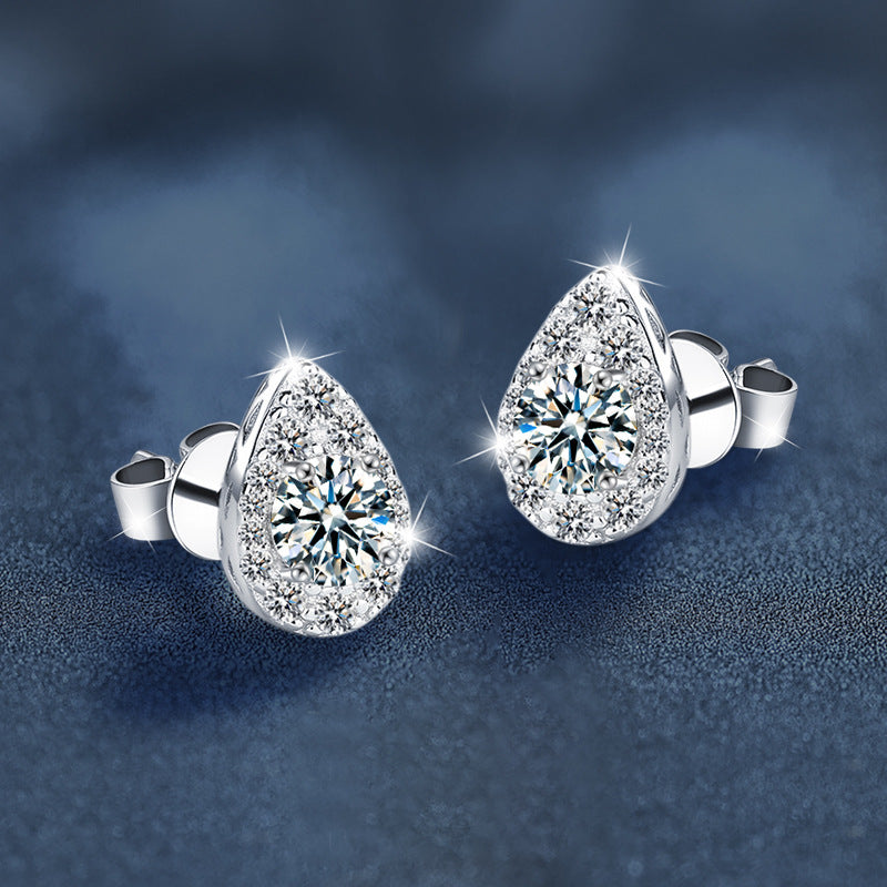 925 Sterling Silver Teardrop Moissanite Stud Earrings