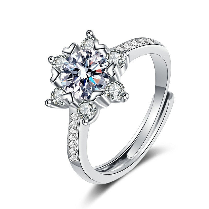 S925 Sterling Silver Snowflake Moissanite Ring