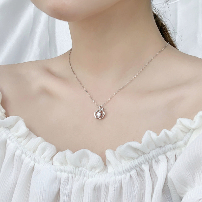 S925 Sterling Silver Apple Clavicle Moissanite Pendant Christmas Eve Gift Necklace