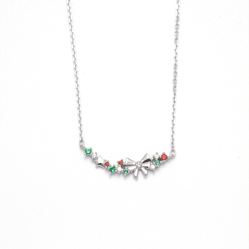 S925 Sterling Silver Christmas Bow Necklace