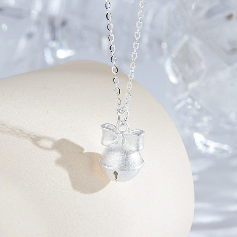 S925 Sterling Silver Christmas Bow and Bell Pendant Necklace