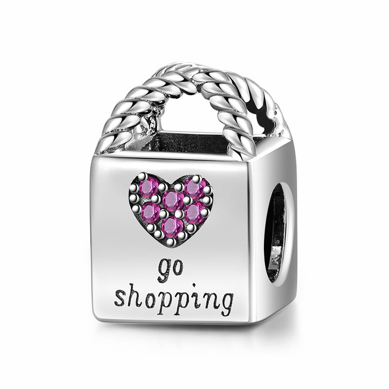 S925 Sterling Silver Loving Heart Handbag Zircon Pendant