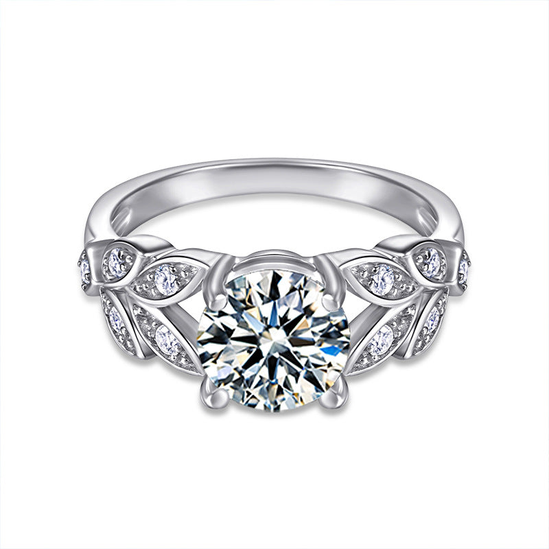 S925 Sterling Silver Moissanite Leaf Ring