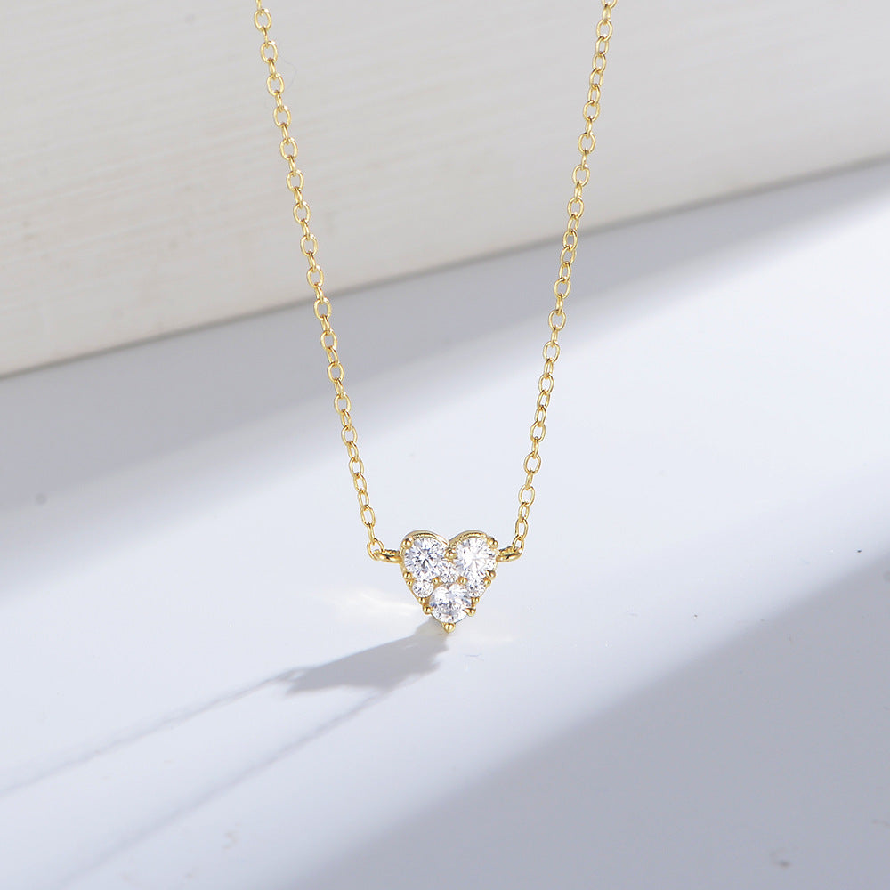 S925 Sterling Silver Small Zircon Diamond Loving Heart-Shaped Necklace