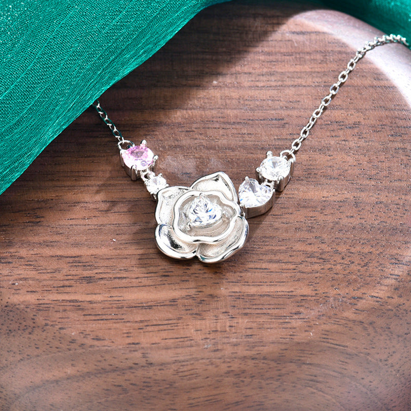 S925 Sterling Silver Moissanite Heart-Shaped Pendant Rose Necklace