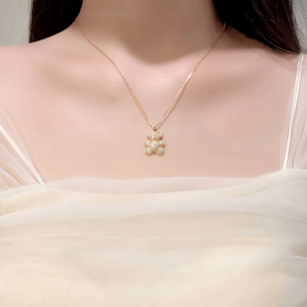 S925 Sterling Silver 18K Gold-Plated Cute Bear Pendant Necklace