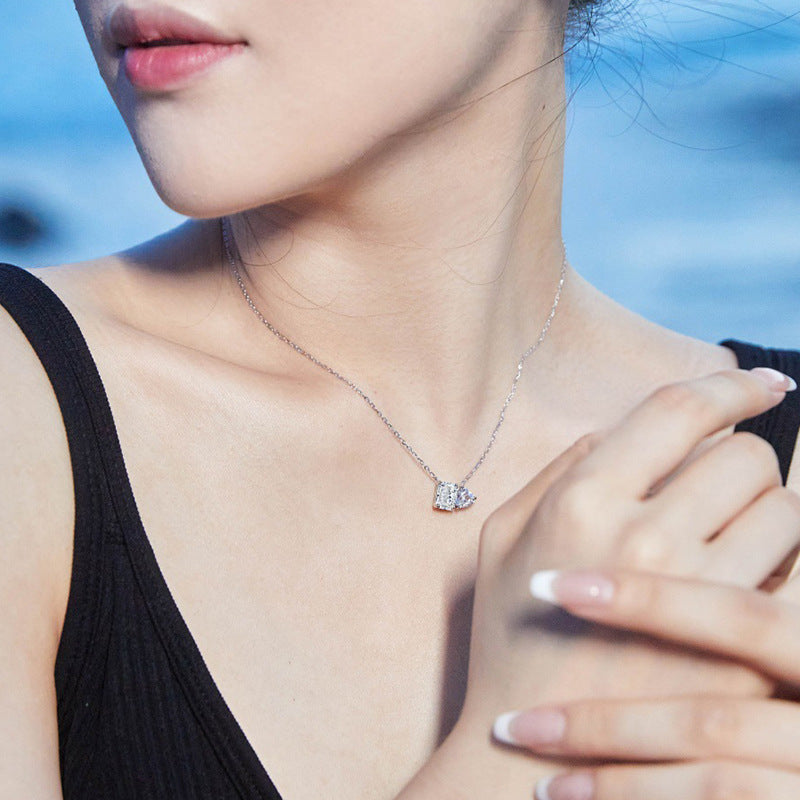 S925 Sterling Silver Rectangular Heart-Shaped Pendant Necklace