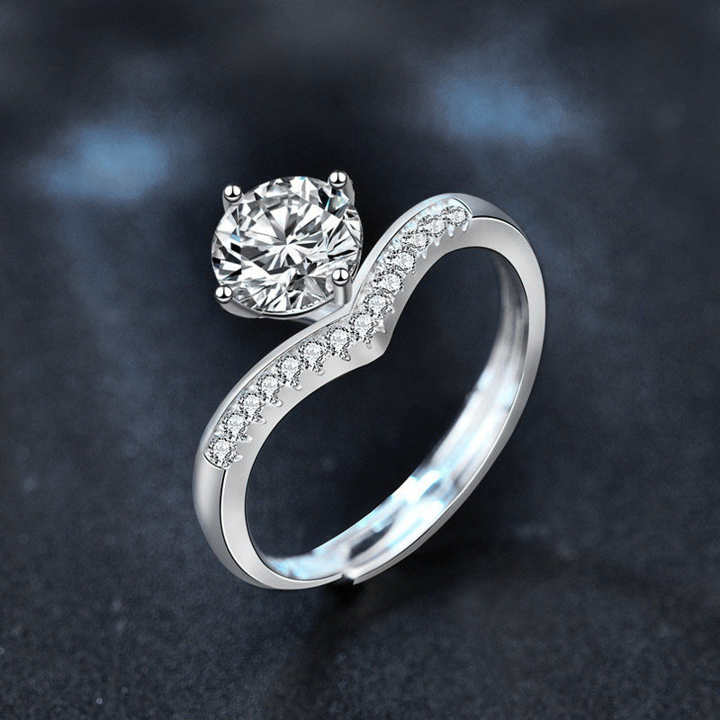 S925 Sterling Silver Heart Moissanite Ring