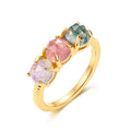 S925 Sterling Silver Gold-Plated Colored Stone Ring