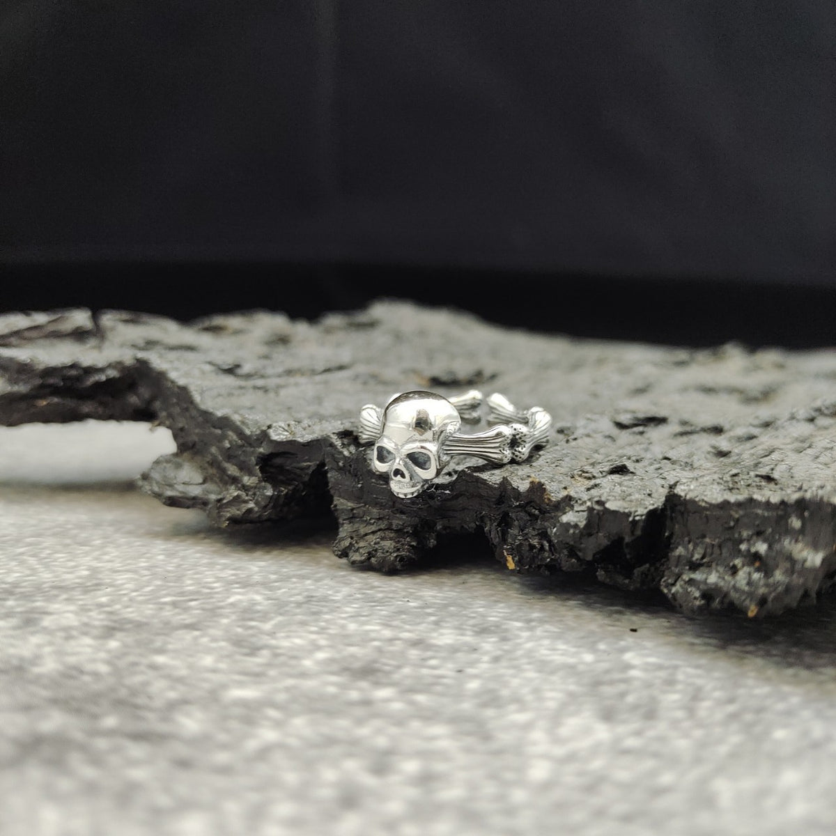 S925 Sterling Silver Halloween Skull Open Ring