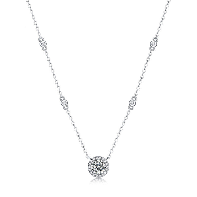 S925 Sterling Silver Moissanite Starry Sky round Bag Pendant Necklace