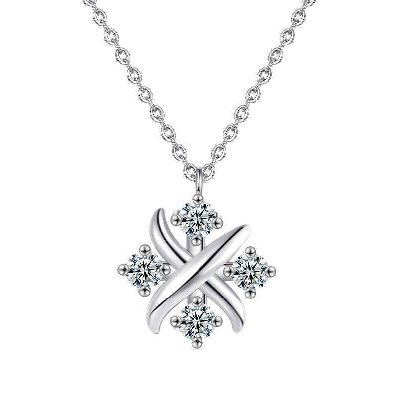 S925 Sterling Silver Moissanite X English Letter Pendant Necklace