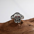 S925 Sterling Silver Halloween Garnet Skull Open Ring
