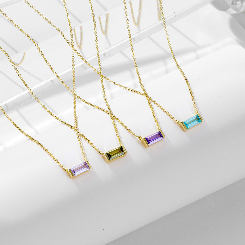 S925 Sterling Silver Zircon Inlaid Twelve Birthstone Pendants Clavicle Necklaces
