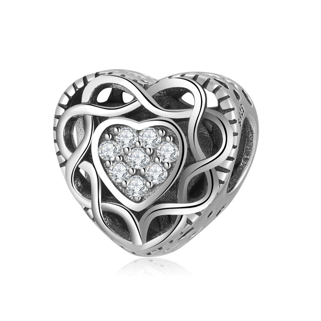 S925 Sterling Silver Inlaid Zircon Heart-Shaped Pendant