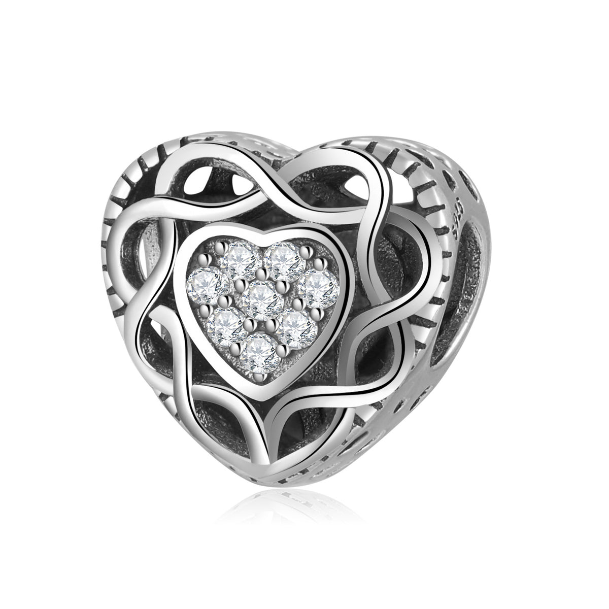 S925 Sterling Silver Inlaid Zircon Heart-Shaped Pendant