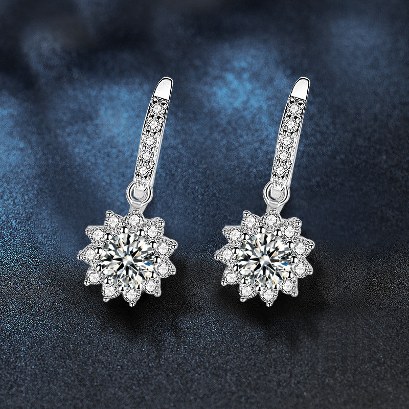 925 Sterling Silver Sunflower Moissanite Hook Earrings