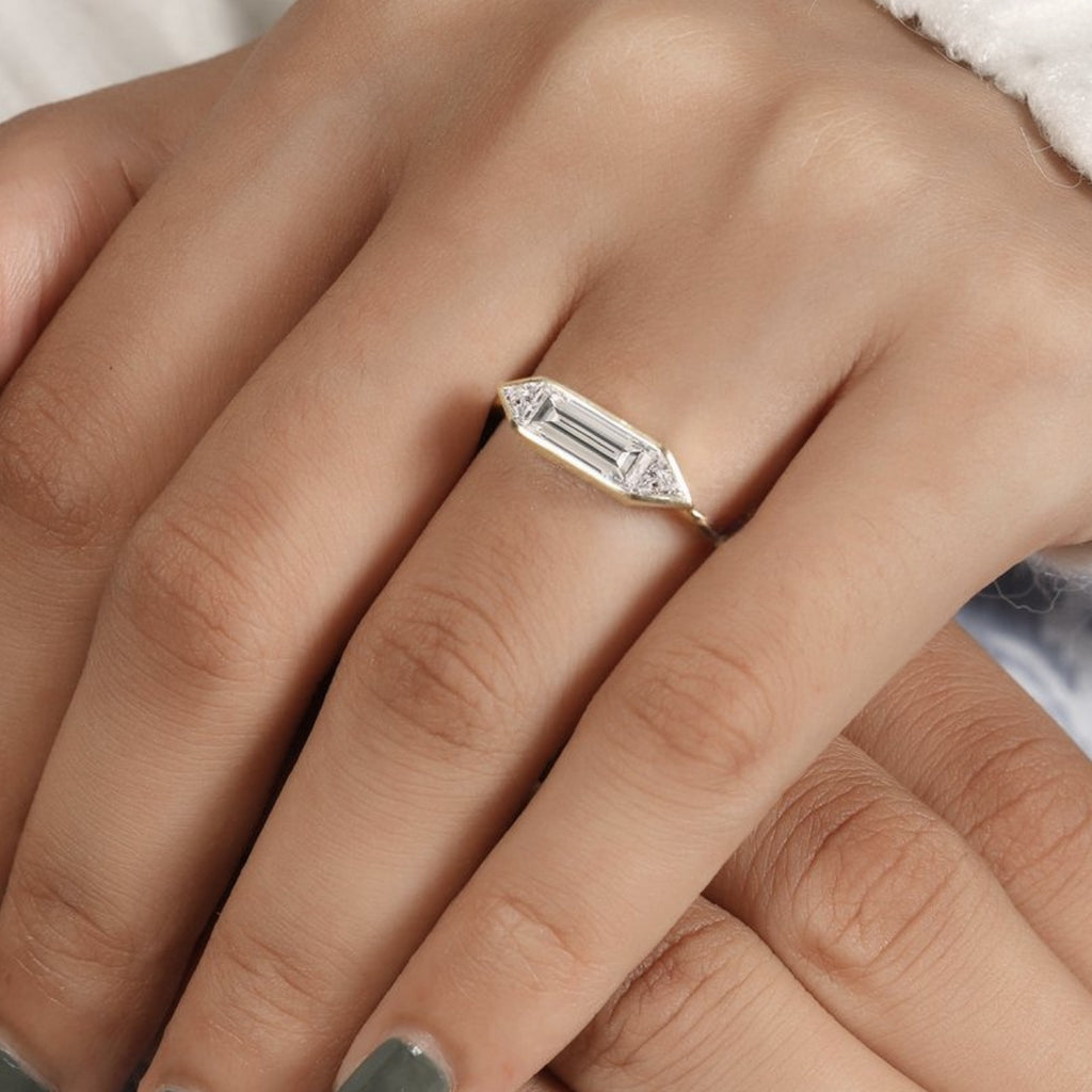 Geometric Hexagon Moissanite Ring in 925 Sterling Silver