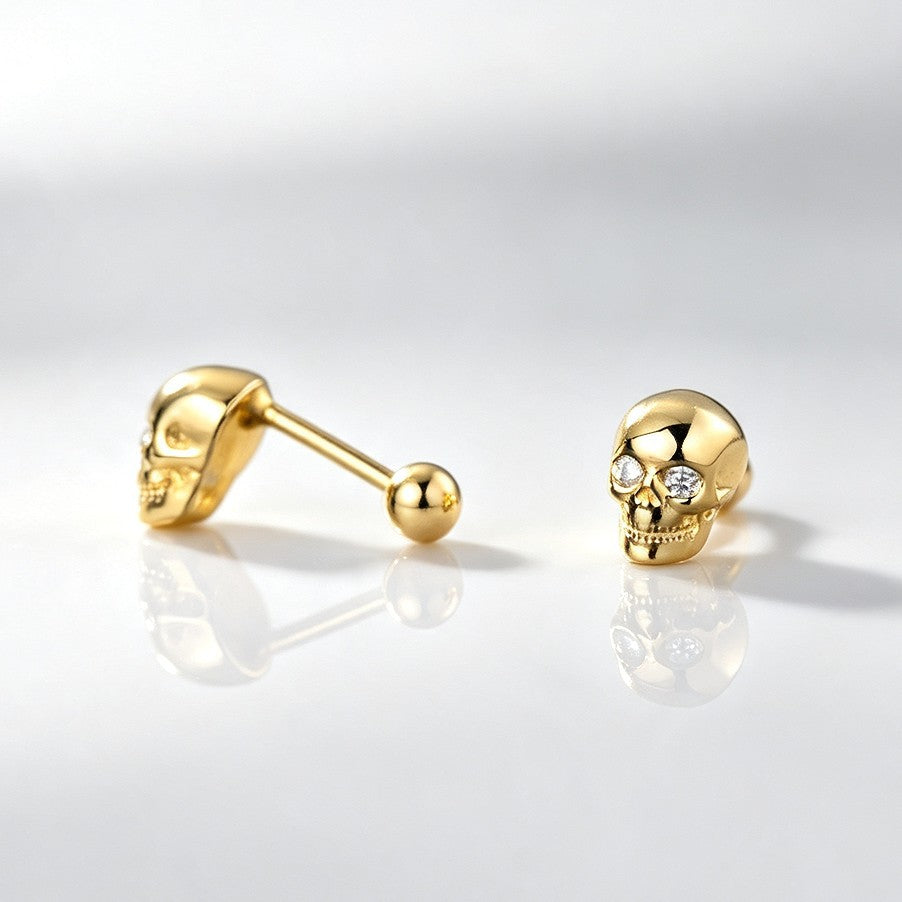 S925 Sterling Silver Halloween Skull Stud Earrings with Micro-set Zirconia
