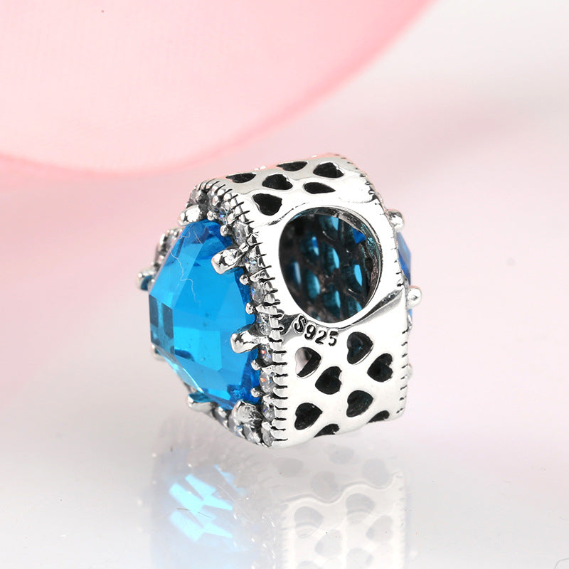 S925 Loving Heart in Sterling Silver Blue Crystal Beaded Pendant
