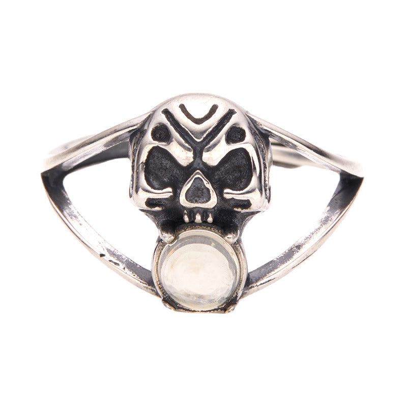 S925 Sterling Silver Halloween Thai Silver Skull Open Ring
