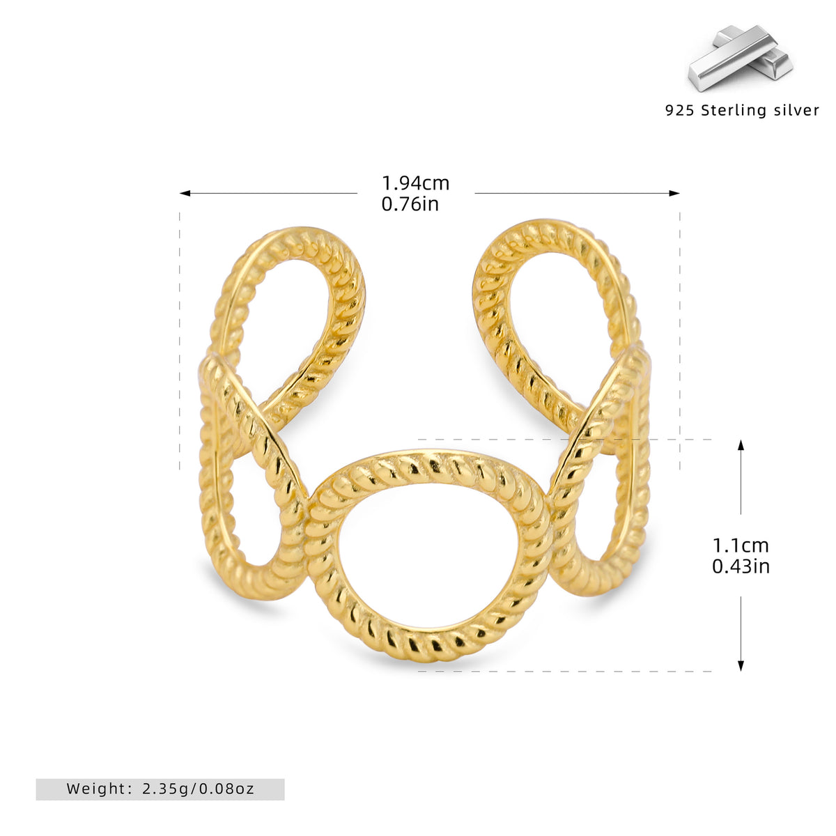 Stylish and unique braided band ring in S925 sterling silver