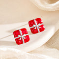 S925 Sterling Silver Red Christmas Gift Box Stud Earrings