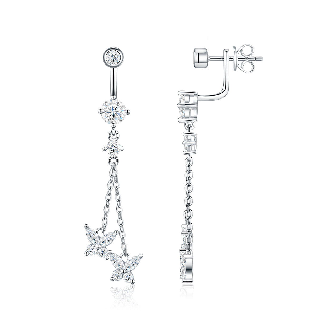 S925 Silver Long Moissanite Stud Earrings