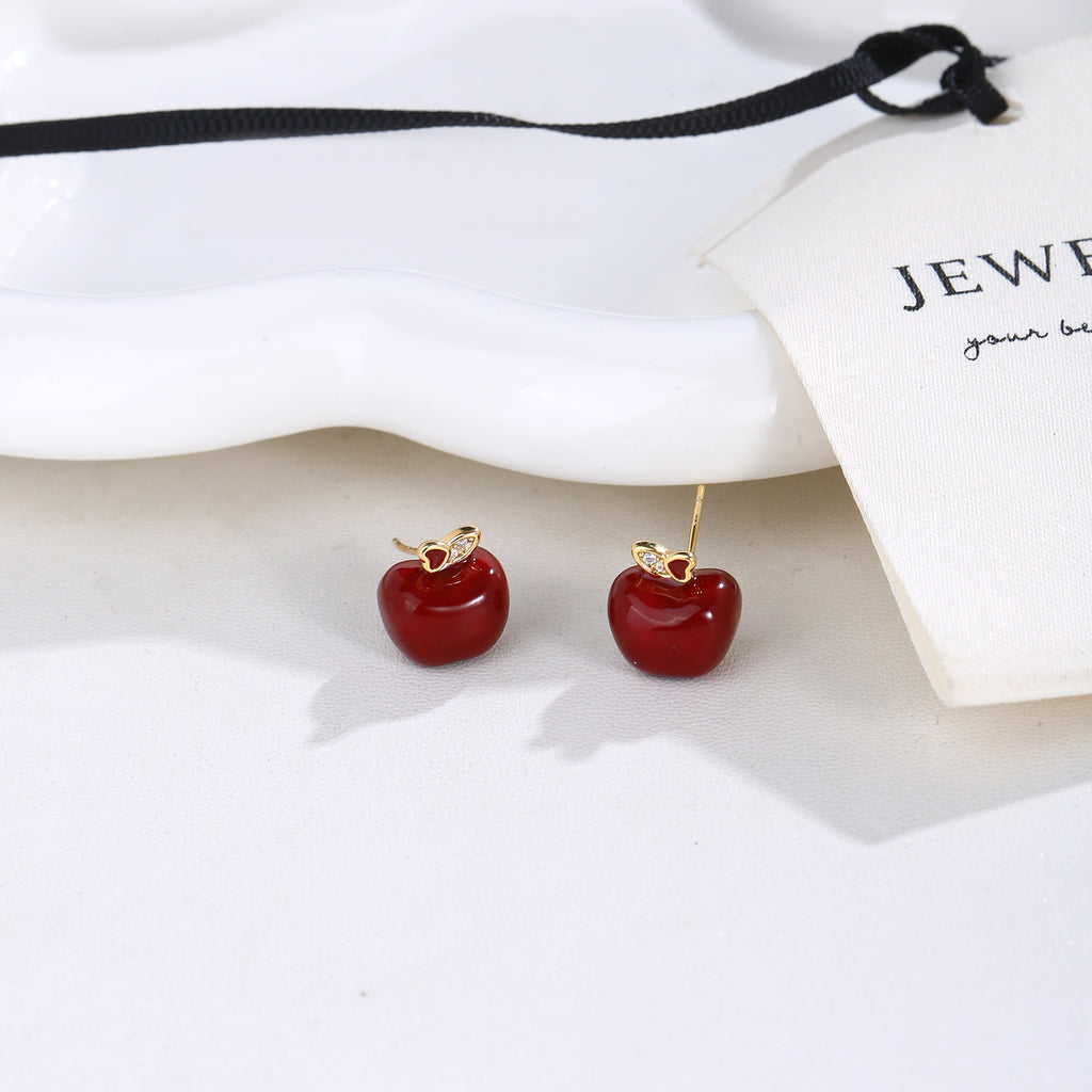 S925 Silver Halloween Red Apple Stud Earrings