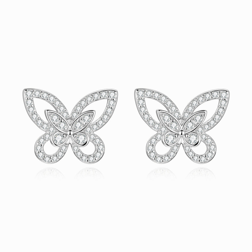 S925 Silver Micro-pave Moissanite Butterfly Stud Earrings
