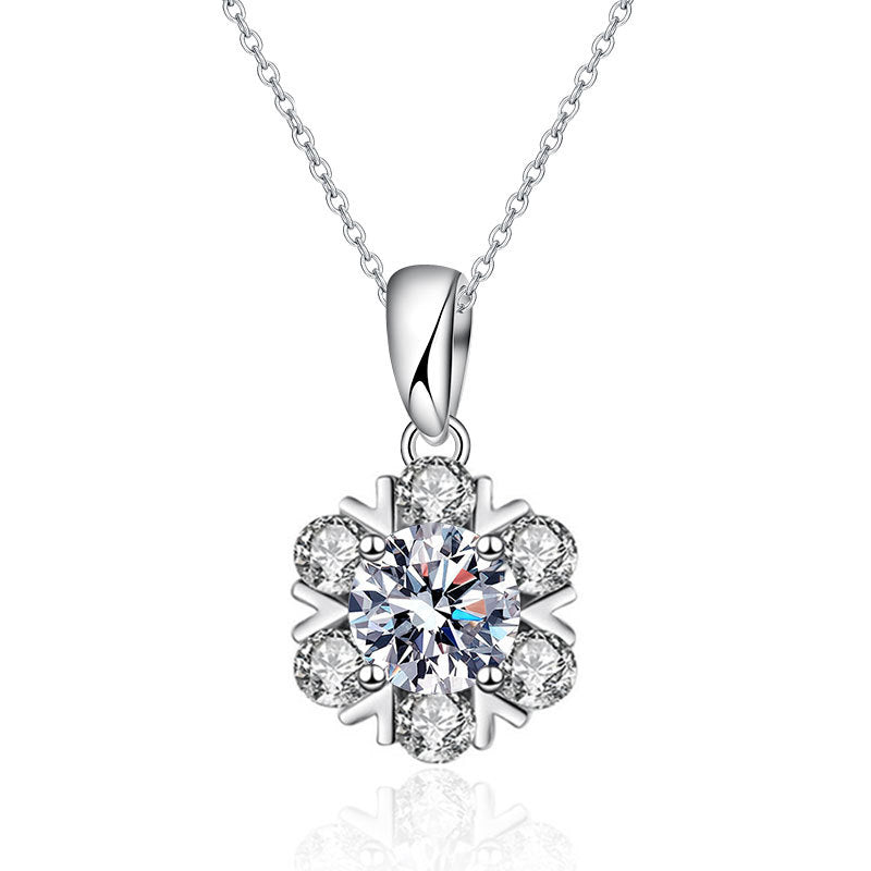 S925 Sterling Silver Moissanite Snowflake Pendant Necklace