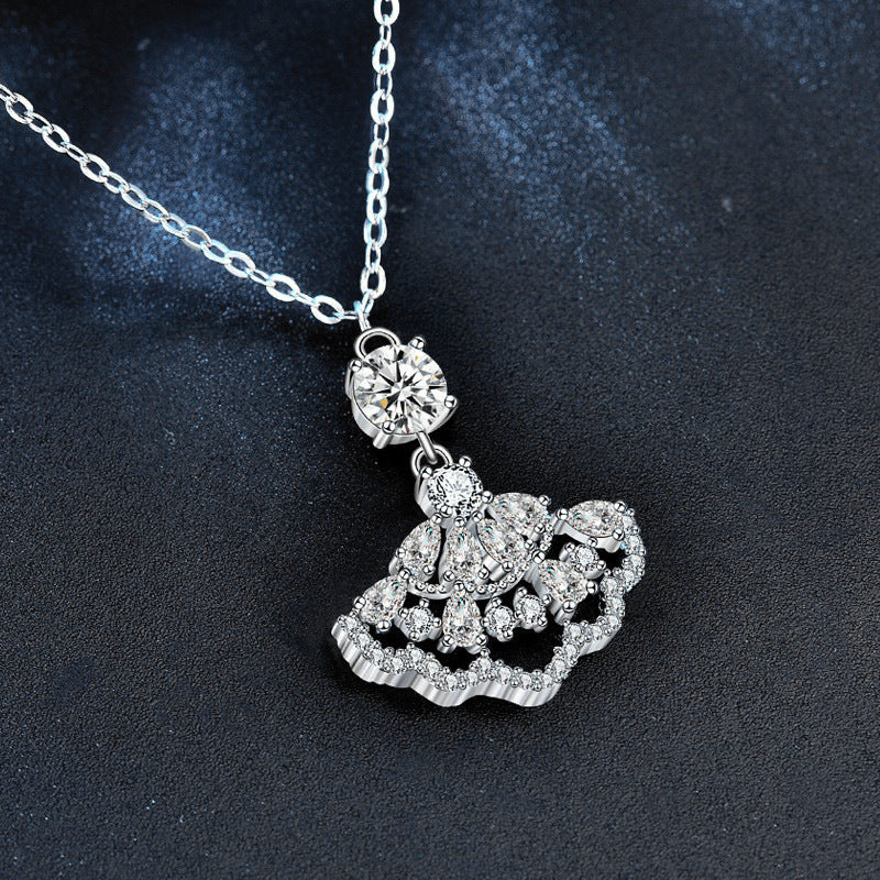 S925 Sterling Silver Moissanite Small Skirt Diamond Inlaid Fan Pendant Necklace