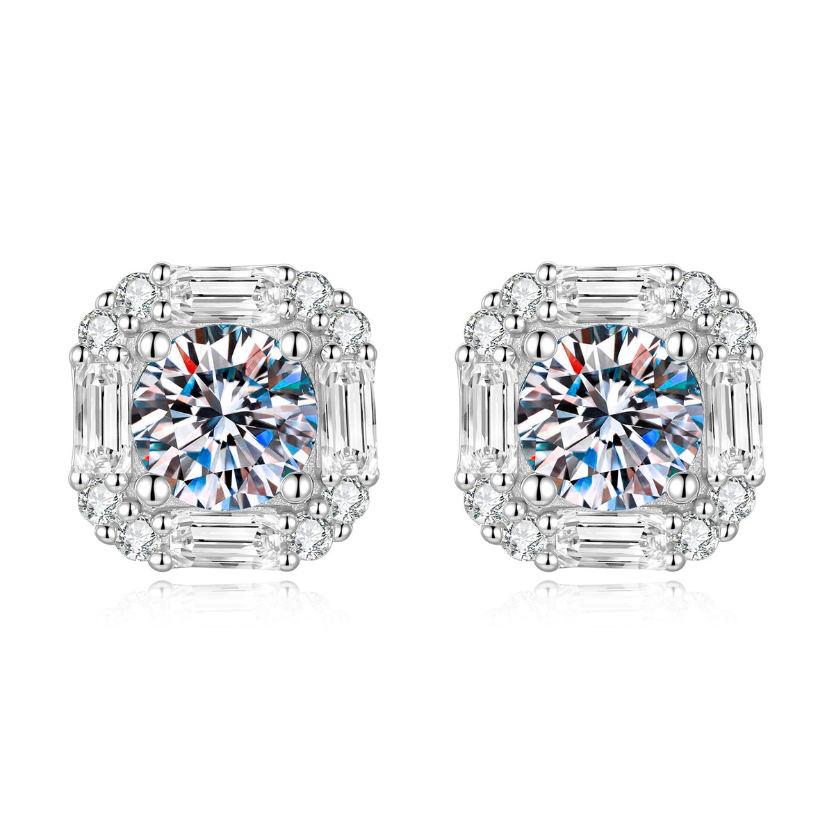 S925 Sterling Silver Square Moissanite Earrings