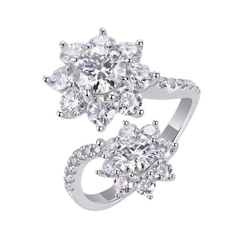 S925 Silver Statement Open-Band Moissanite Ring