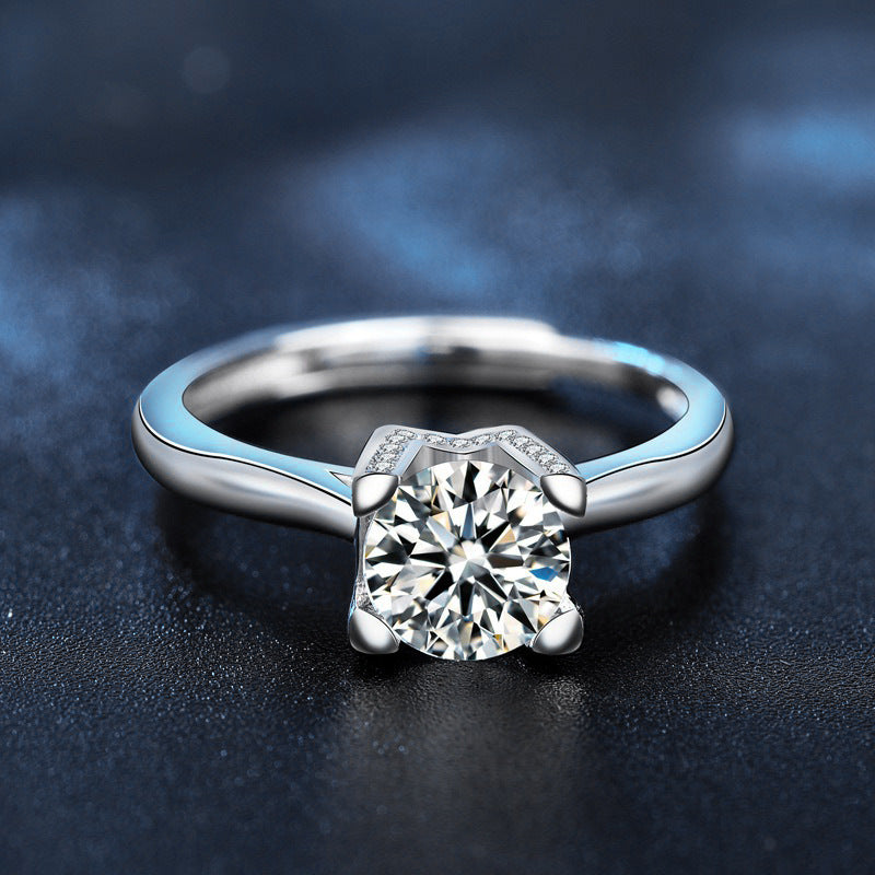 S925 Sterling Silver Letter W Moissanite Ring