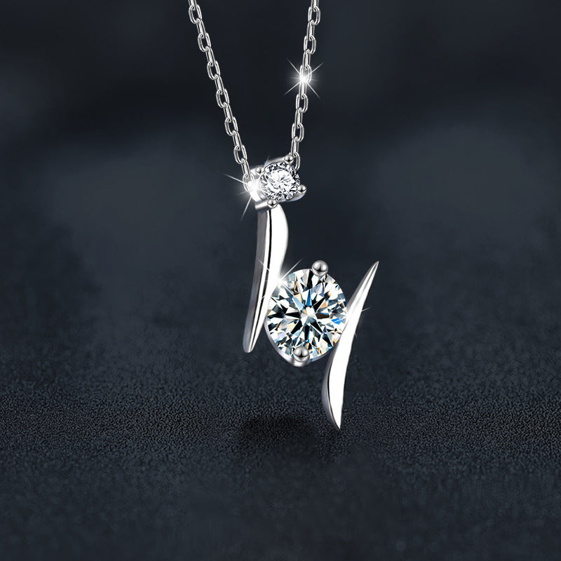 S925 Sterling Silver Moissanite Lightning Pendant Necklace