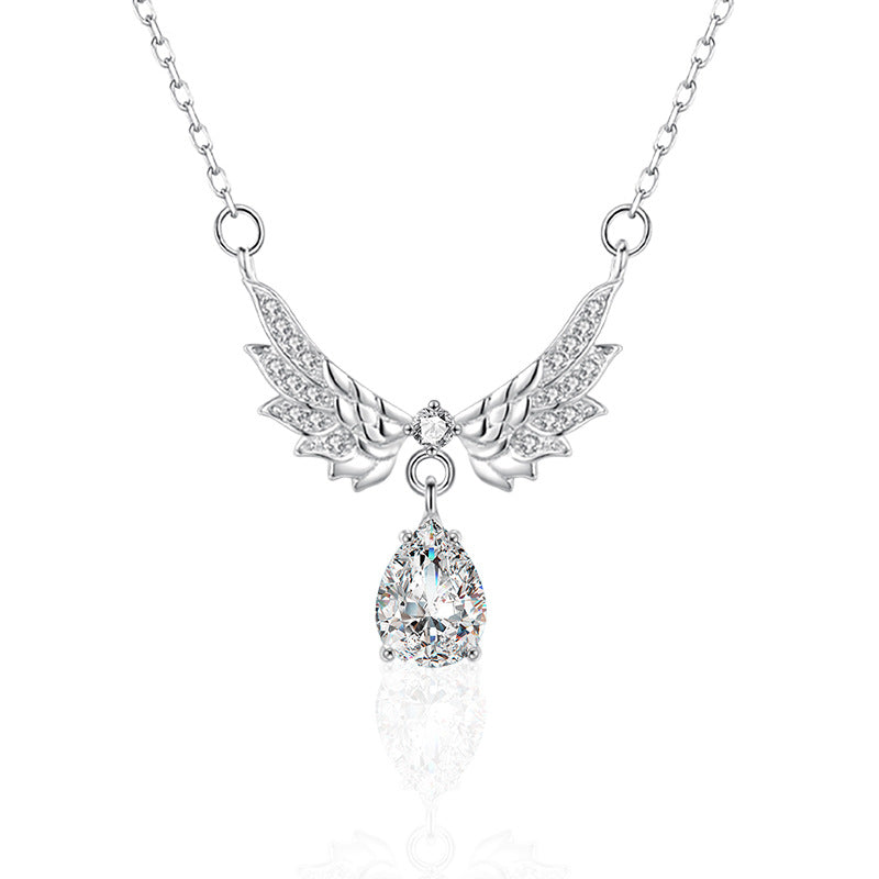 S925 Sterling Silver Angel Wings Moissanite Pendant Necklace