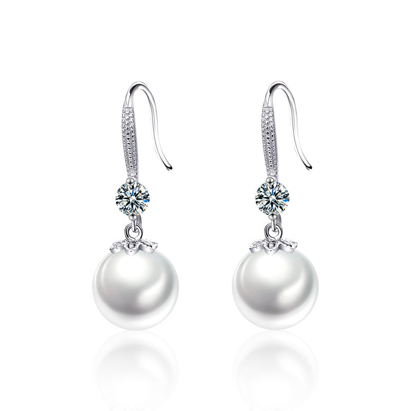 Pearl and Moissanite Dangle Earrings -925 Sterling Silver