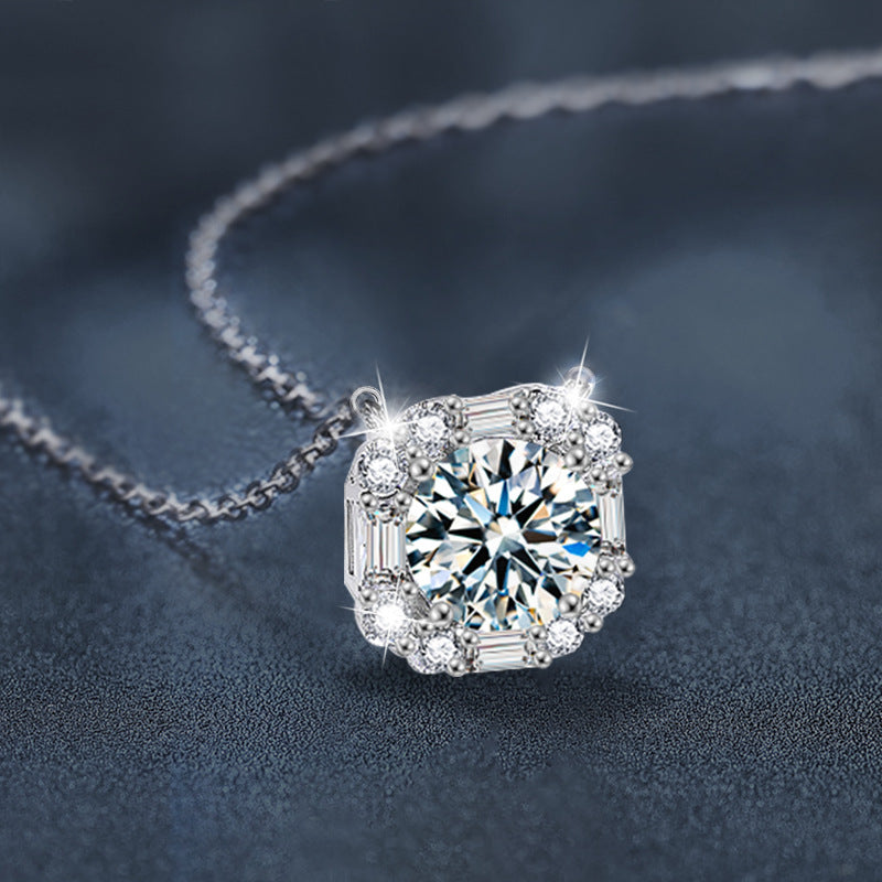 S925 Sterling Silver Moissanite Pendant  Cube Sugar Necklace