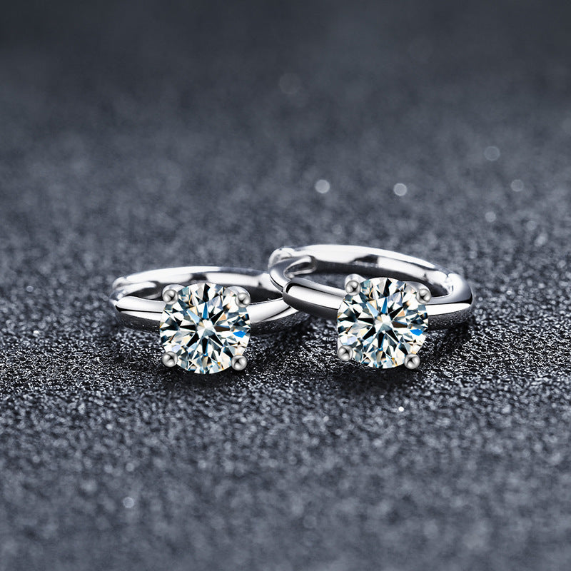 S925 Sterling Silver Moissanite Classic Four-Prong Stud Earrings