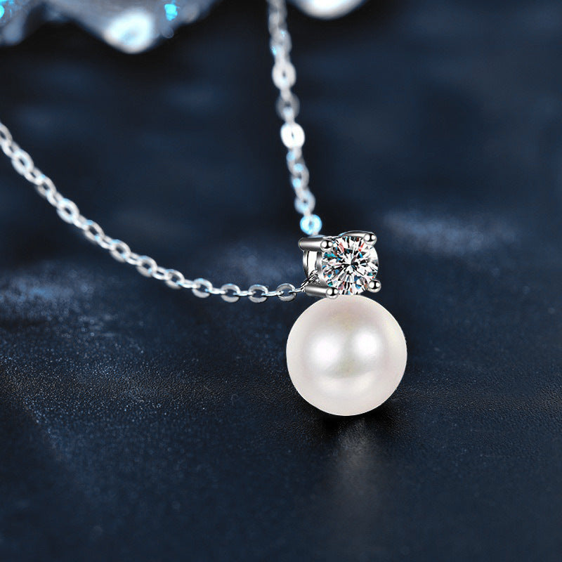 S925 Sterling Silver Moissanite Pearl Necklace