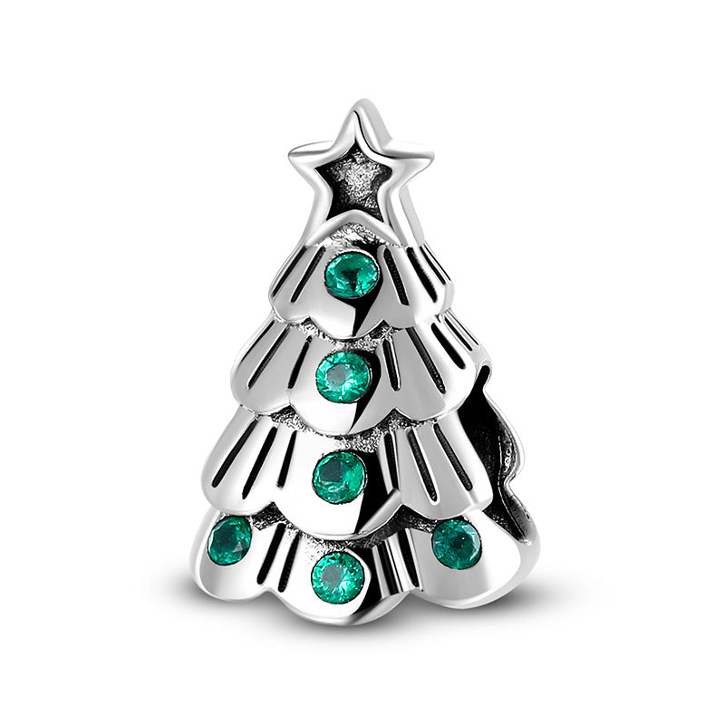 S925 Sterling Silver Christmas Tree Beaded Green Zircon Pendant